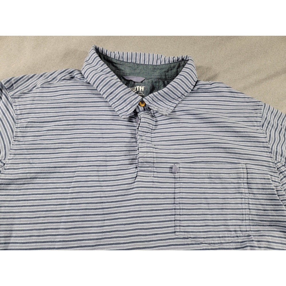 Duluth Trading Mens Blue Ridge Relaxed Fit Polo Shirt XL Blue Striped S/S Pocket